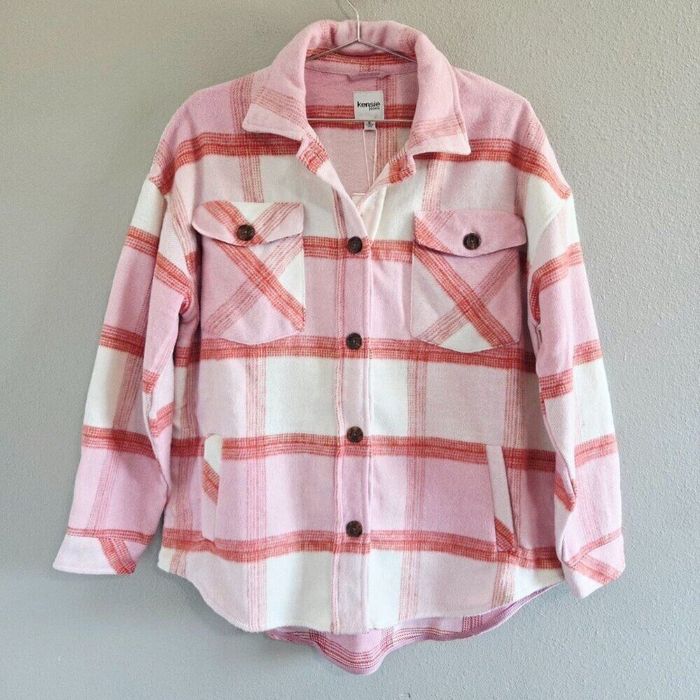 Kensie Jeans Pink Plaid Oversized Shacket Jacket Small
